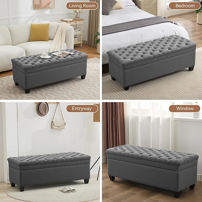WUTUTUEE 51" Fabric Storage Ottoman Bench, Upholstered Rectangle End of Bed