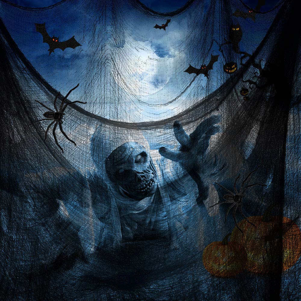 Tmflexe Halloween Creepy Cloth Giant (80 x 400 in.) Scary Gauze Cloth Spooky Halloween Decorations Party Supplies Decor Outdoor Yard Home Wall Haunted House Doorways Patio Garden Black