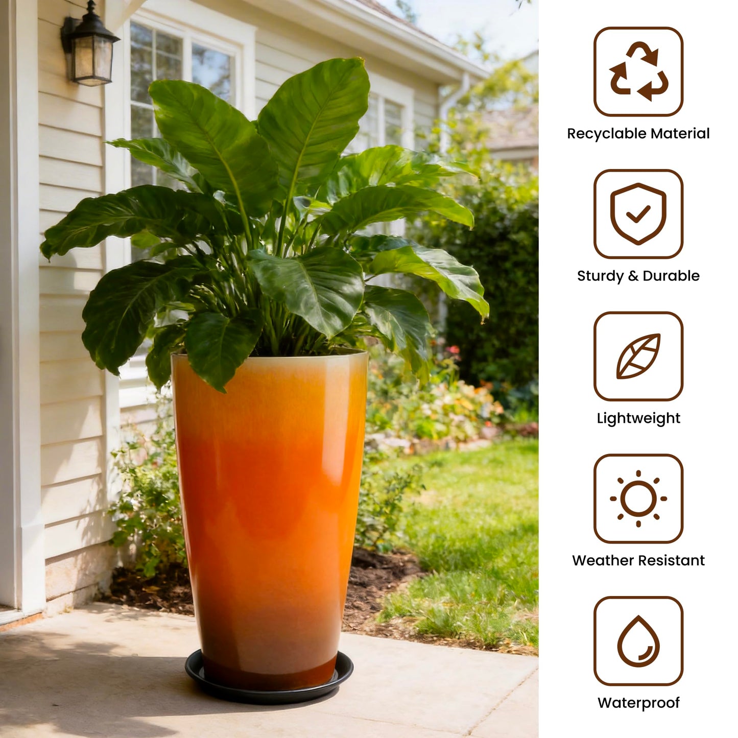Lucieblessdesign 21 inch Tall Planters for Outdoor & Indoor Plants, Set of 2 Large Outdoor Planters for Porch, Tall Planter (Orange)