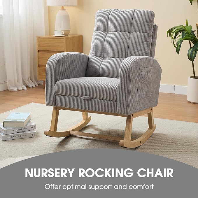 NIOIIKIT Nursery Rocking Chair, Corduroy Upholstered Rocking Chair