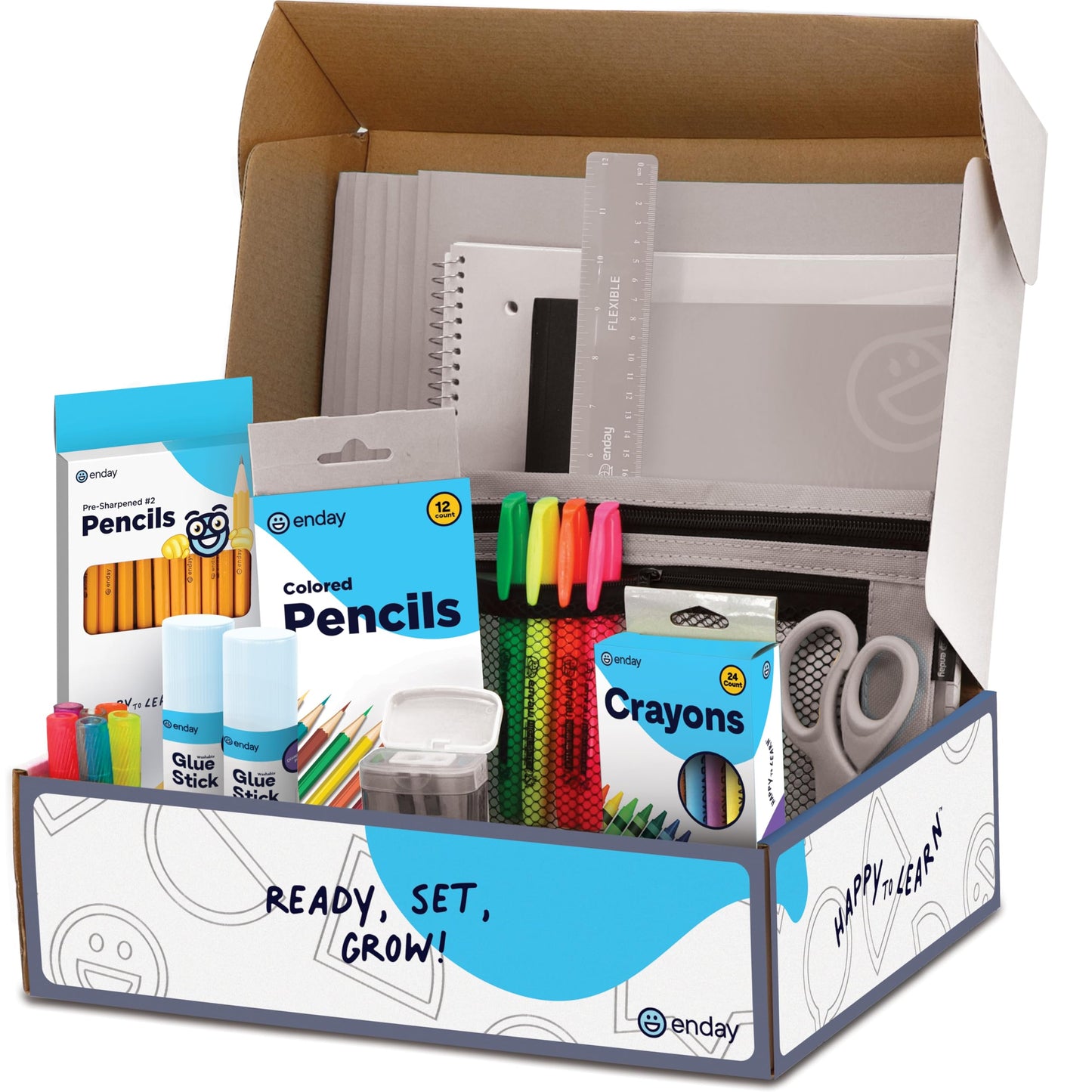 Enday Back to School Supplies for Kids, Grey School Supply Box Grades K-5, Premium Quality Kids School Supplies Kit, Kindergarten School Supplies for Girls and Boys, 78 Piece Set