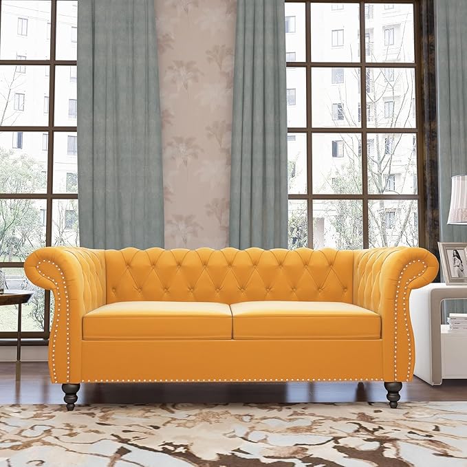 Mid-Century 2 Seater Sofa, Velvet Loveseat