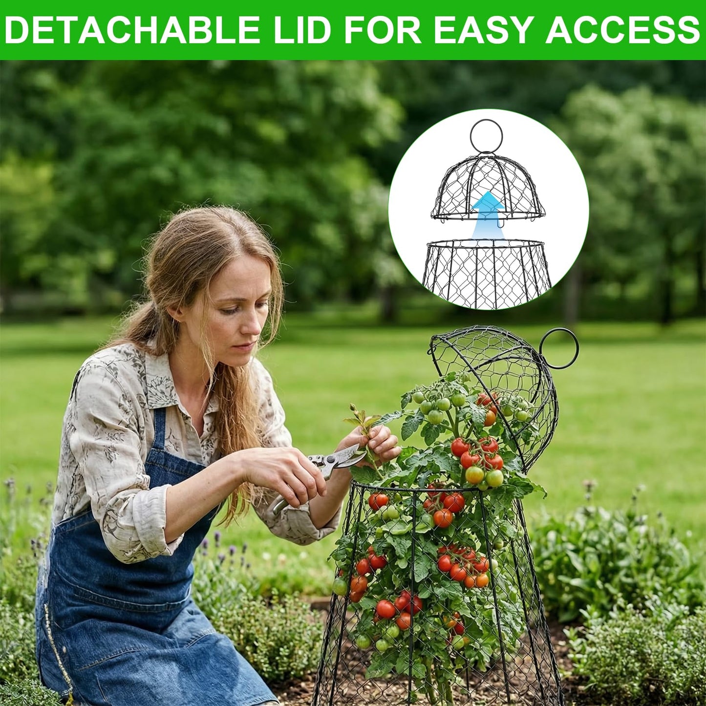 Garden Cloches for Plants 6 Pack - Chicken Wire Outdoor Plant Protectors from Animals - Heavy-Duty Metal Cage with Detachable Lid - Rustproof Covers - 12"D × 17"H - Blocks Rabbits, Squirrels & Birds