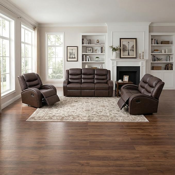 Recliner Sofa Set 3 Piece Living Room Furniture Set Couch Sectional Leather