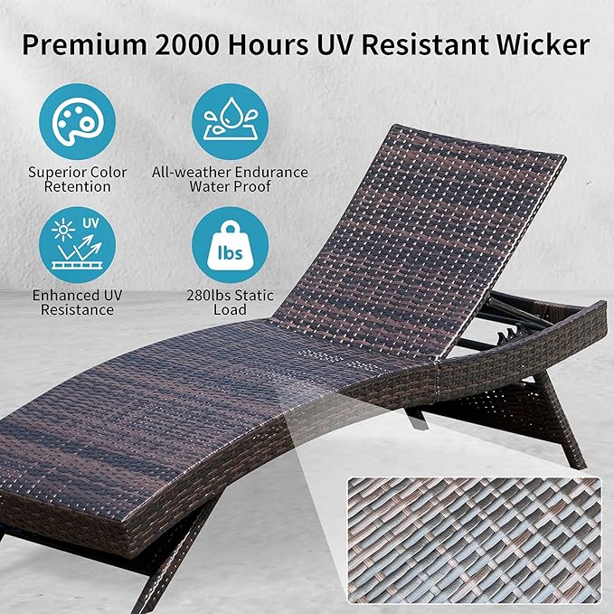 Folding Patio Chaise Lounge, Foldable Long Reclining Patio Seating Chairs
