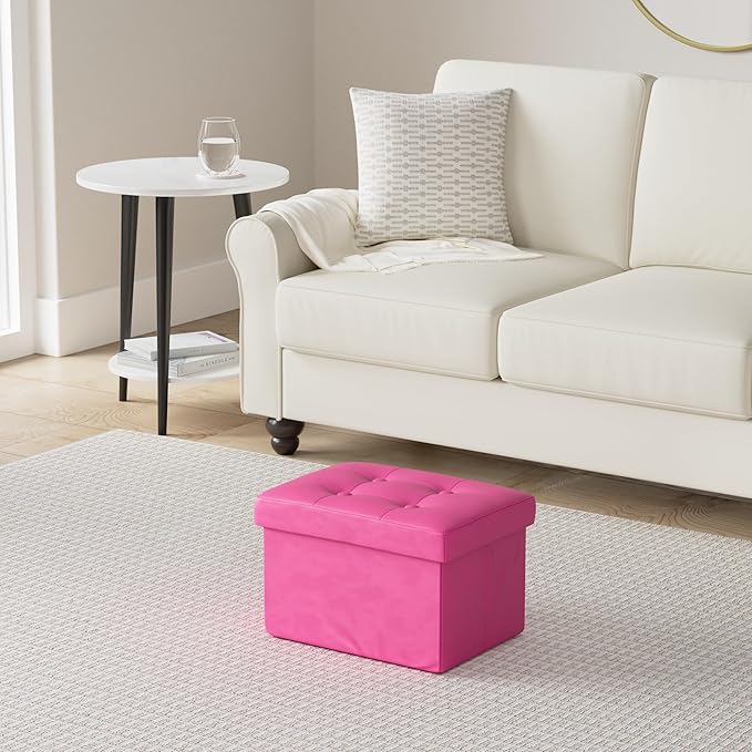 LINMAGCO Storage Ottoman Folding Foot Stool Velvet Foot Rest