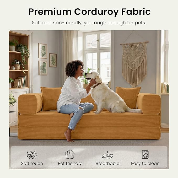 78.8" Convertible Futon Sofa Bed, Corduroy Futon Couch