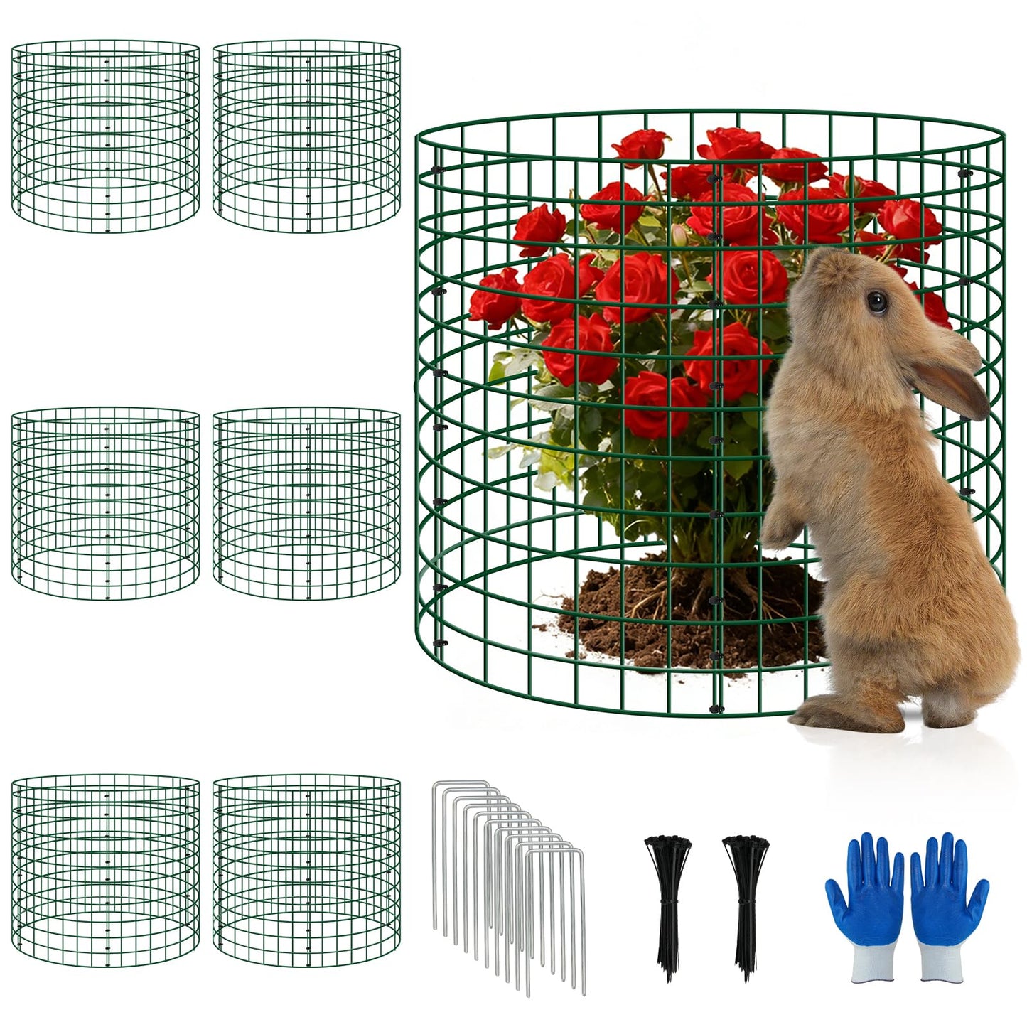 6 Pack Plant Protectors from Animals, 12''x12'' Metal Plant Cages for Outdoor Plants, Garden Plant Protector with Stakes & Zip Ties, Keep Rabbits Squirrels Out, Plant Cage for Flowers Vegetables