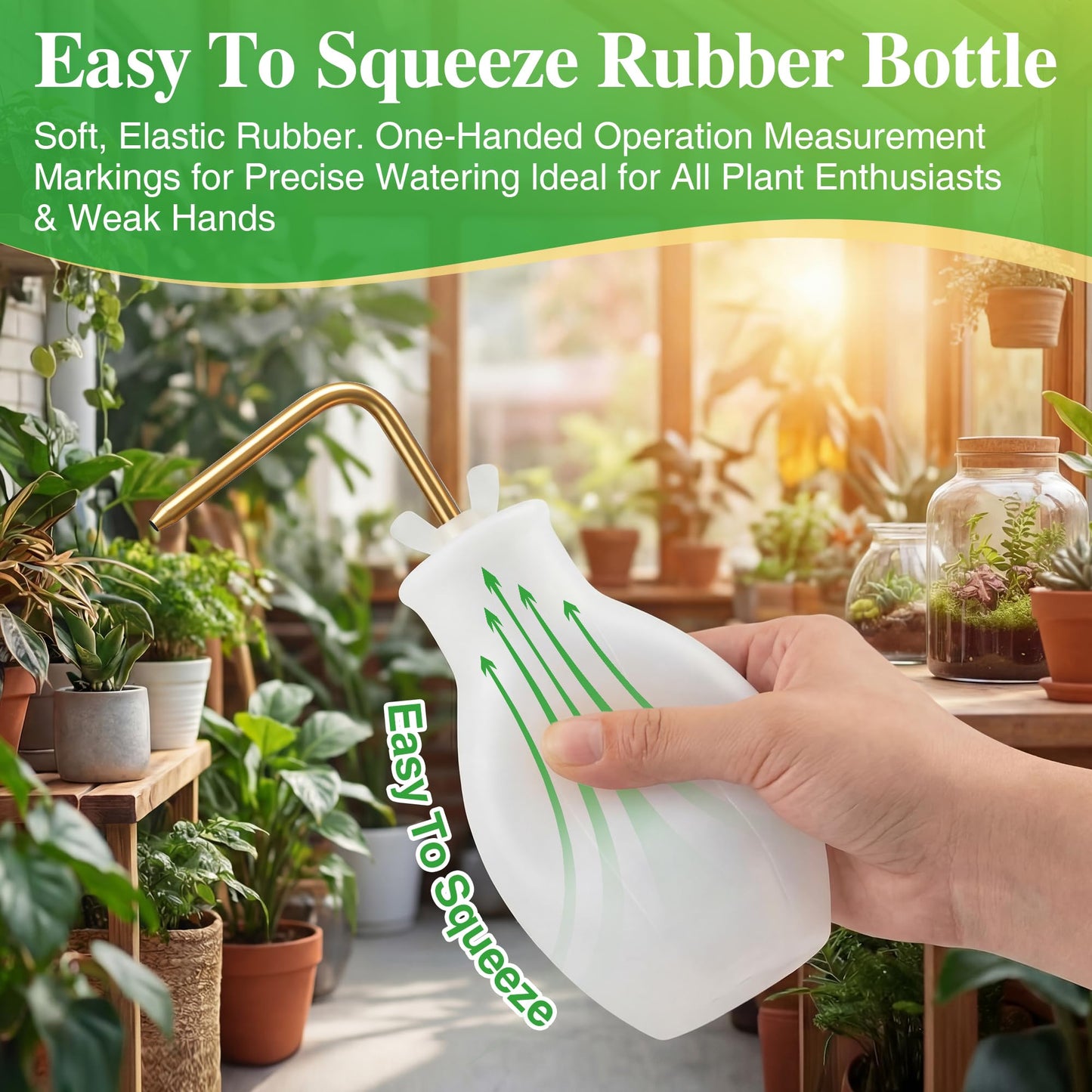 Squeeze Bottle for Hanging Plants, 19" Long Spout Plant Watering Bottle, Easy Squeeze Indoor/Outdoor Watering Can Alternative, Precise Sprinkling for Hanging Baskets, Houseplants (8 oz)