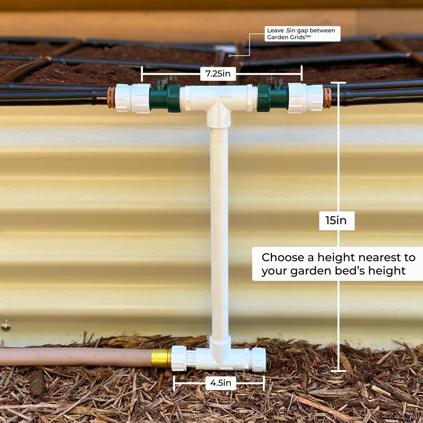 Garden Grid Manifold - 15" Tall, Double Style | Link All of Your Garden Grids So They Water Together | Ideal for Side-By-Side Garden Grid Connections