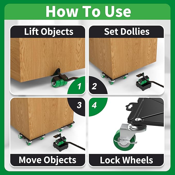 NEST EASY Upgraded Heavy Duty Furniture Dolly 360° Rotating 5 Wheels, Alloy