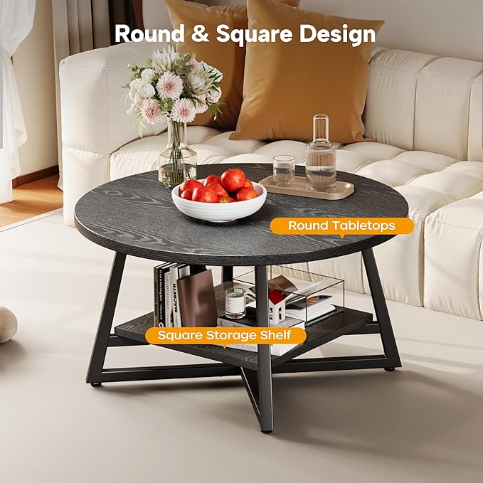 Coffee Table for Living Room, Round Coffee Table, Small Circle Coffee Table