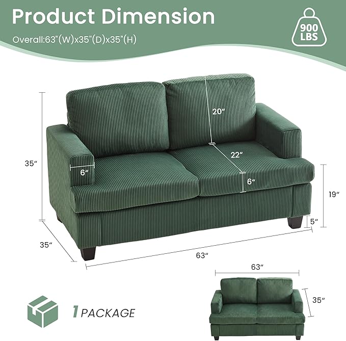 YOUDENOVA Sofa Couch, 3 Piece Set Comfy Sofa, 2 Loveseat & 3 Seater Sofa