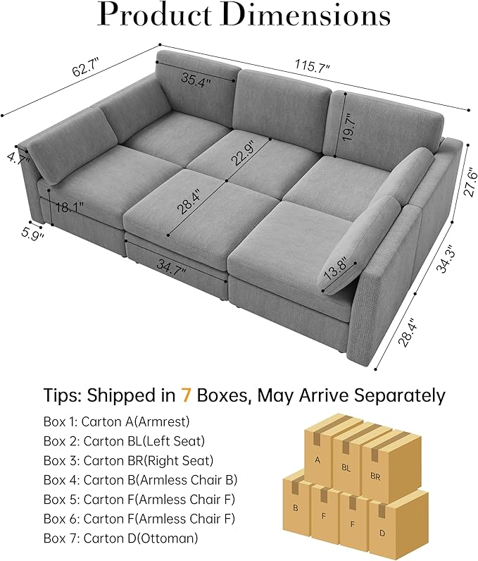 Oversized Modular Sectional Sleeper Sofa, Solid Wood Frame, Removable Washable