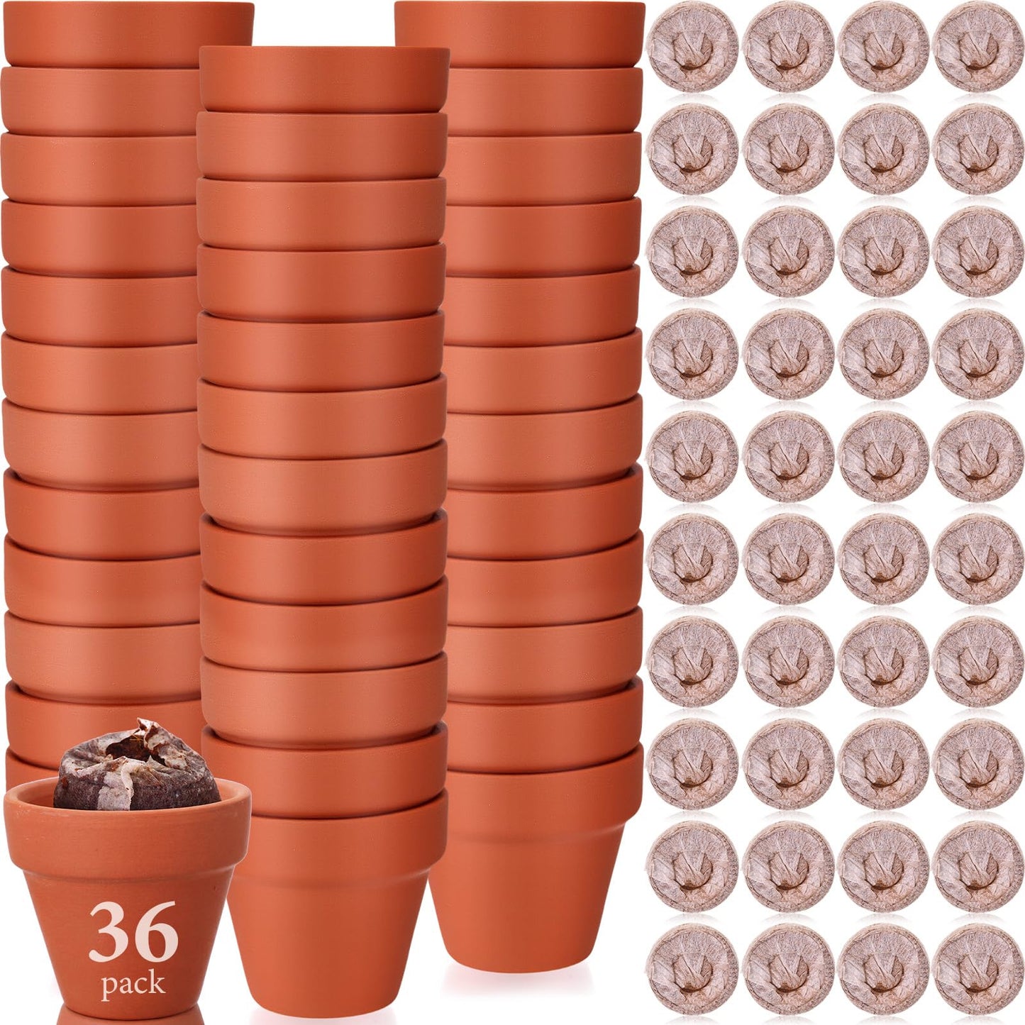 Hushee 72 Pack Small Terracotta Grow Pots with Seedling Blocks Starter Kit for Planting Enthusiasts Indoor Outdoor Plants DIY Garden Plants Gardening Gifts (1.57 x 1.89 Inch)