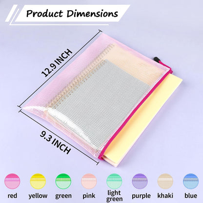 Smarpau 32PCS Mesh Zipper Pouch Bags, A4 Size 13.3" x 9.4" Zipper Pouches for Organizing, Large Waterproof Mesh Bags for Board Game Storage, Letter Size File Bags for Travel Home Office Supplie