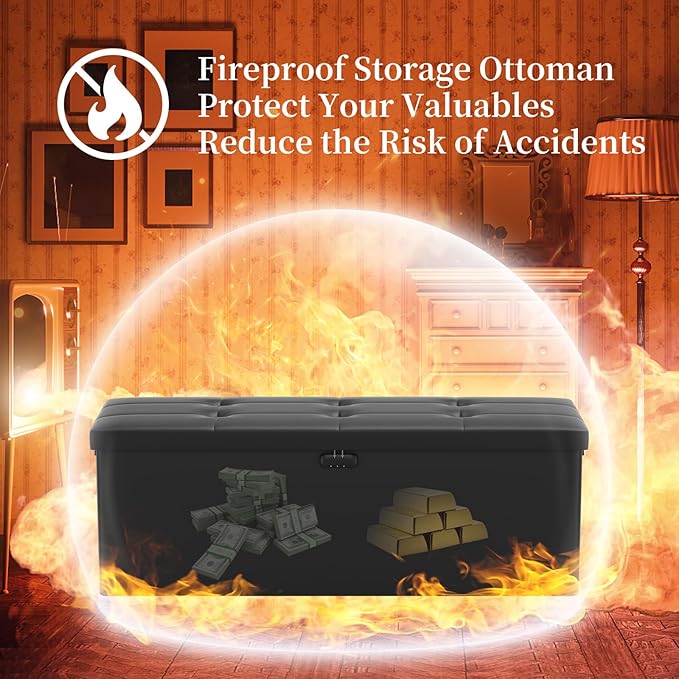 DocSafe Storage Ottoman Bench, Fireproof＆Waterproof Folding Bench