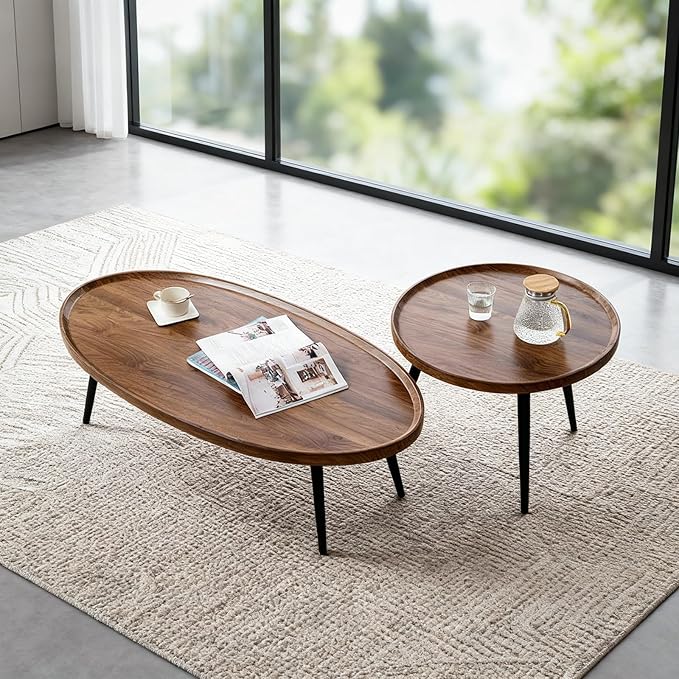 Nesting Coffee Table Set of 2, Walnut Coffee Tables