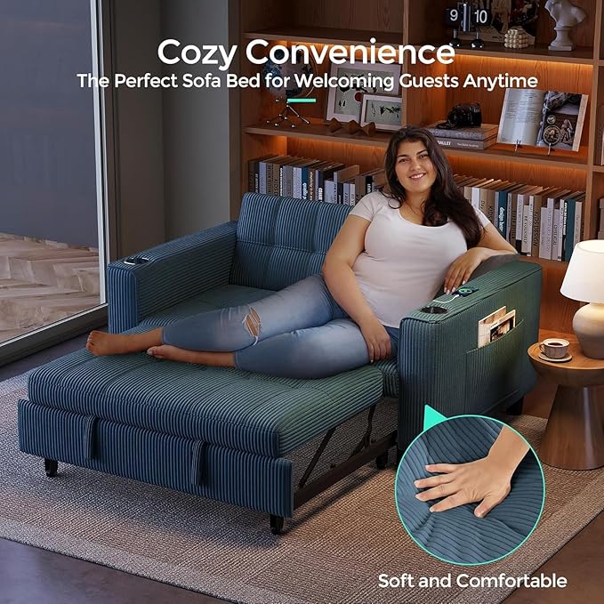 LINSY Sleeper Sofa Bed, Small 3 in 1 Convertible Loveseat Sleeper Couch
