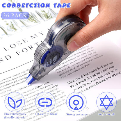 Chivao 36 Pack White Correction Tape, Classroom Correction Tape Wipe out Easy to Use Applicator Translucent Dispenser Shows for School Office Note Journal, 0.2 Inch x 39.4 Feet