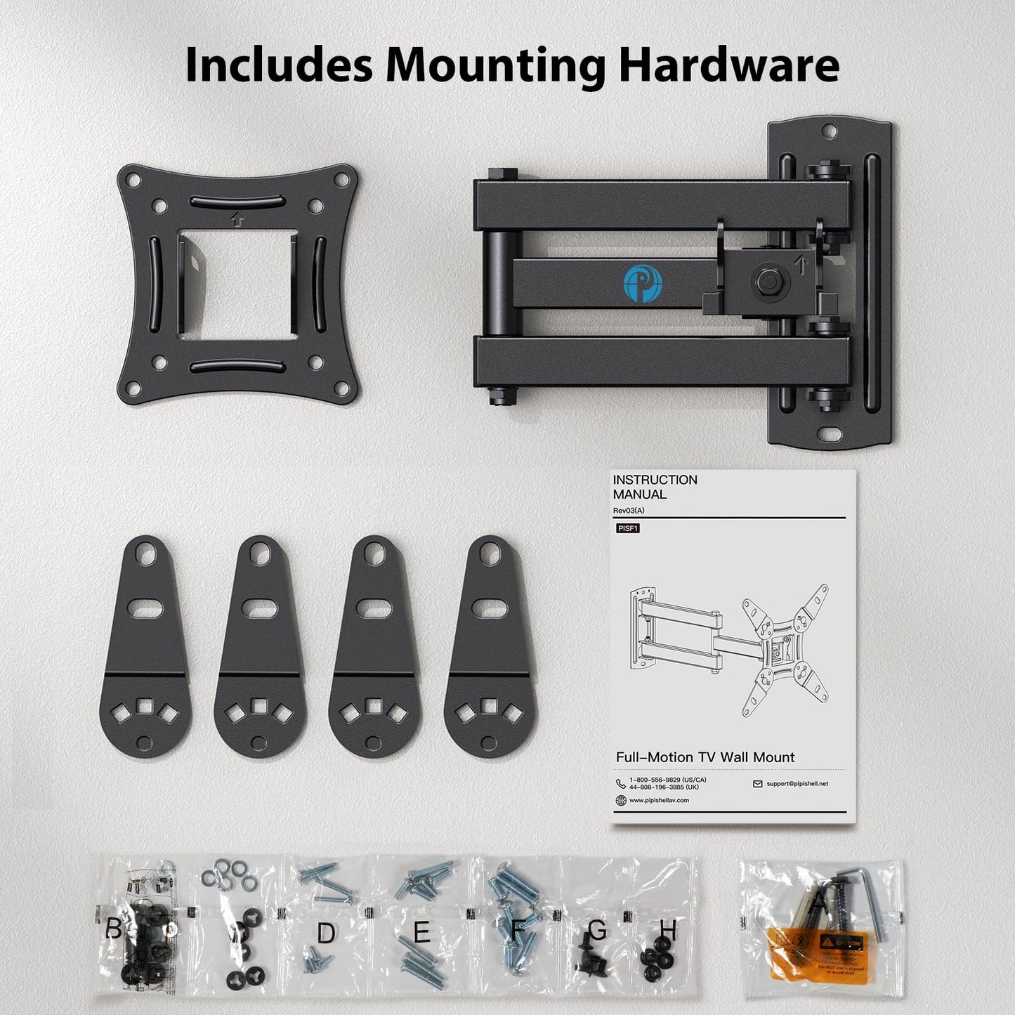 Pipishell Full Motion TV Monitor Wall Mount Bracket Swivel Tilt Extension Rotation for Echo Show 21/15 and Most 13-42 Inch LED LCD Flat Curved Screen TVs & Monitors, Max VESA 200x200mm up to 44lbs