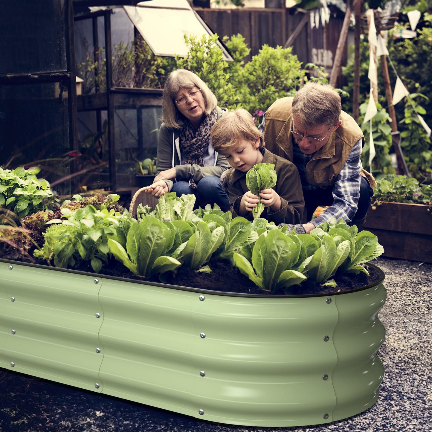 Winpull Raised Garden Bed Kit, 5x2x1 ft Galvanized Planter Box Outdoor with Safety Edging, Large Metal Raised Beds for Gardening Vegetables Flower Fruits (Avocado Green)
