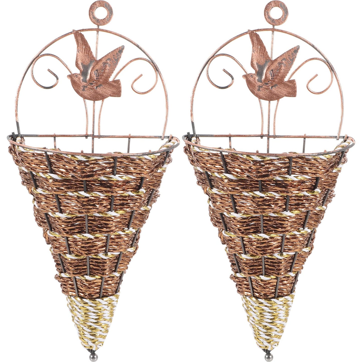 Abaodam 2Pcs Wall Hanging Flower Pots Rattan Planter Basket Set 12.40X5.51X2.75In Space-Saving Wall Mounted Flowerpot Decor for Indoor Outdoor Garden Patio