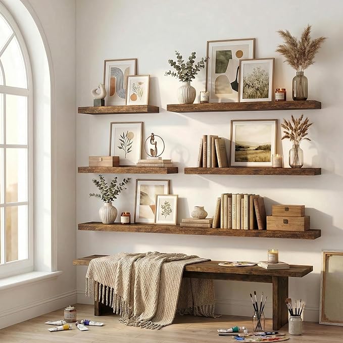 12 inch Deep Floating Shelves for Wall, 72 inch Wide Engineered Wood Wall