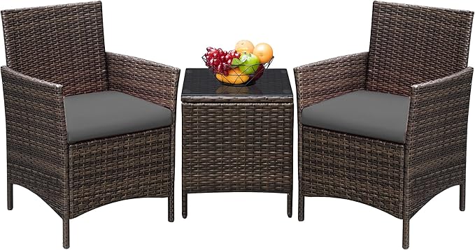 Greesum 3 Pieces Patio Furniture Sets Outdoor PE Rattan Wicker Chairs