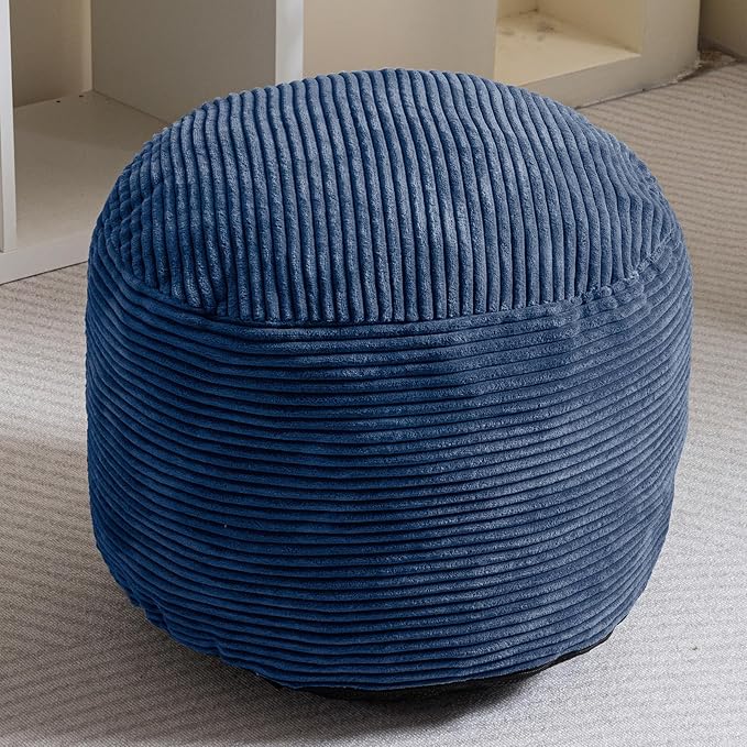 HIGOGOGO Round Stuffed Pouf Ottoman, Corduroy Poufs