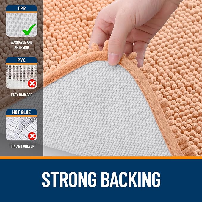 OLANLY Bathroom Runner Rugs 70x24, Extra Soft Absorbent Chenille Bath Rugs, Rubber Backing Quick Dry, Machine Washable Long Bath Mats for Bathroom Floor, Tub and Shower, Home Decor Accessories, Peach