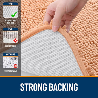 OLANLY Bathroom Rugs 35x24, Extra Soft Absorbent Chenille Bath Rugs, Rubber Backing Quick Dry, Machine Washable Bath Mats for Bathroom Floor, Tub and Shower, Home Decor Accessories, Peach