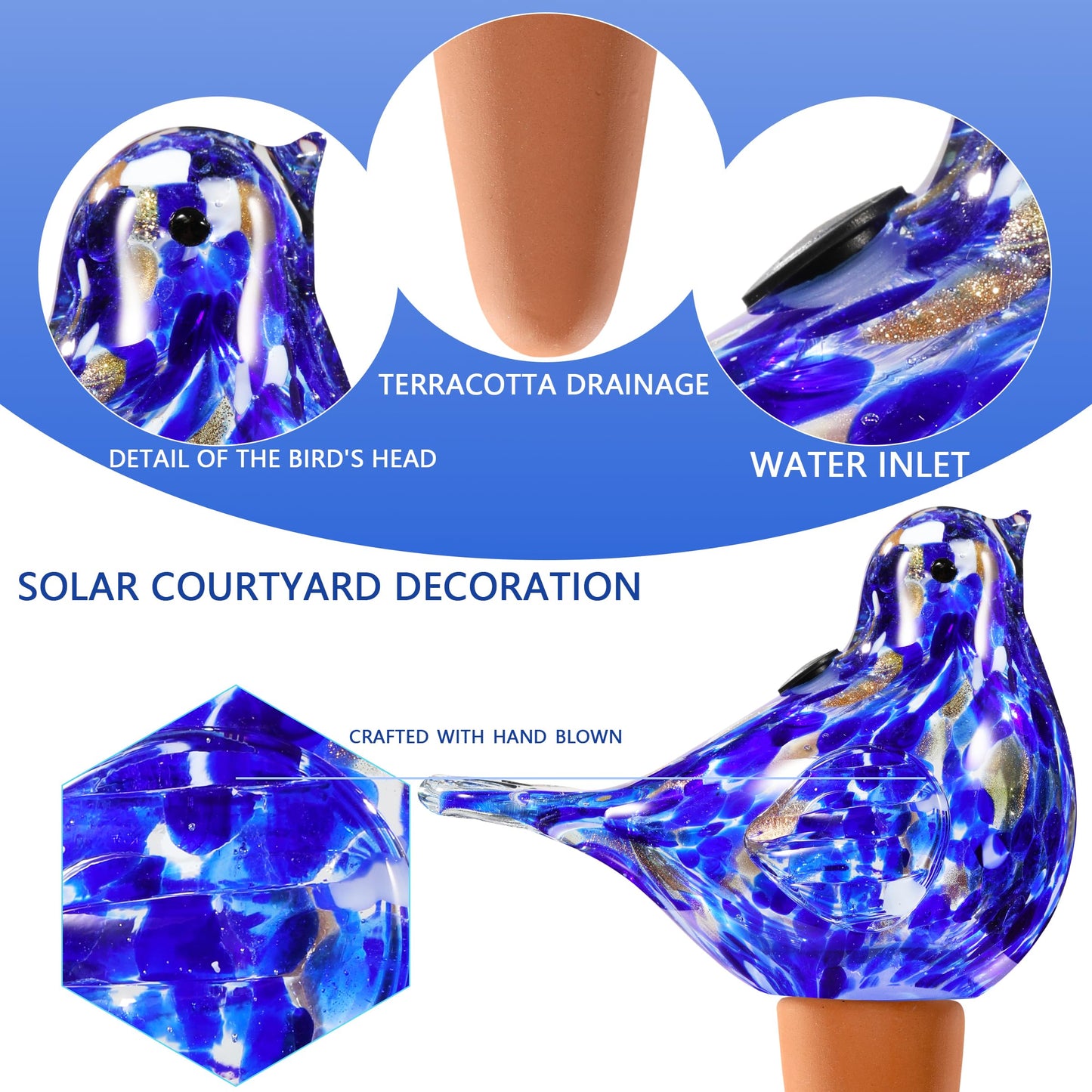 Naboher Glass Bird Shaped Plant Watering Ball Glass Automatic Watering Ball Flower Pot Insertion Spike Drip Irrigation Device Watering Ball Irrigation System Plant Enthusiast Gift (Dark Blue)