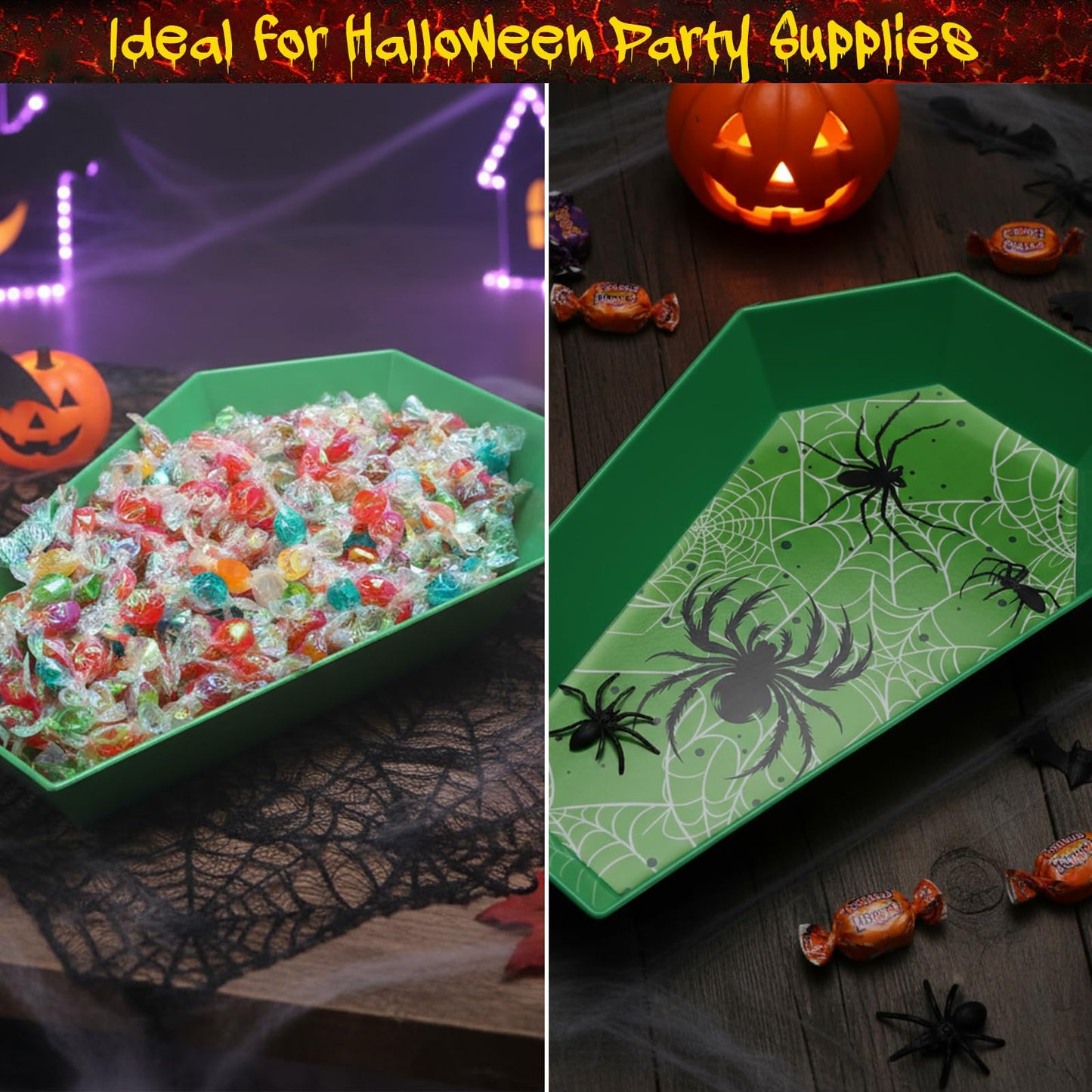 Wiwiqing 4 Pcs Halloween Candy Bowls Plastic Coffin Shaped Serving Tray Spooky Halloween Trick or Treat Candy Platter Dish for Birthday Party Food Storage Charcuterie Board Serving Supplies