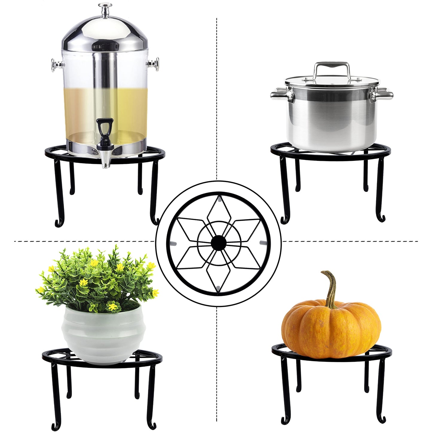 yosager 3 Pack Metal Plant Stands for Flower Pot, Heavy Duty Black Iron Potted Stand Holder, Indoor Outdoor Rustproof Metal Planter Container Round Supports Display Rack for Home & Garden Decor