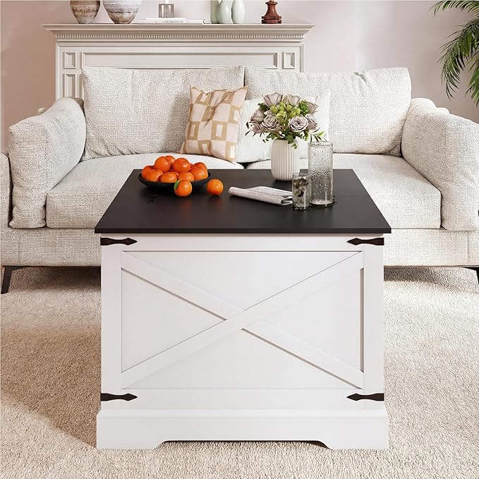 Giantex Farmhouse Lift Top Coffee Table, 31.5" Square Wood Center Table