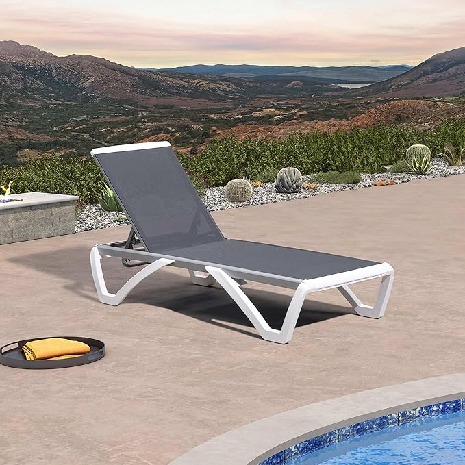 PURPLE LEAF Patio Chaise Lounge Chair Outside Aluminum Plastic Stackable