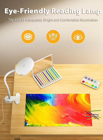 deeloop LED Clip on Light,100% Infinite Dimmable Reading Book Lights in Bed Headboard, 450LM Touch Control Desk Lamp with Clamp, Eye-Care 3 Color Temperature Flexible Rotation for Bedside Night Light