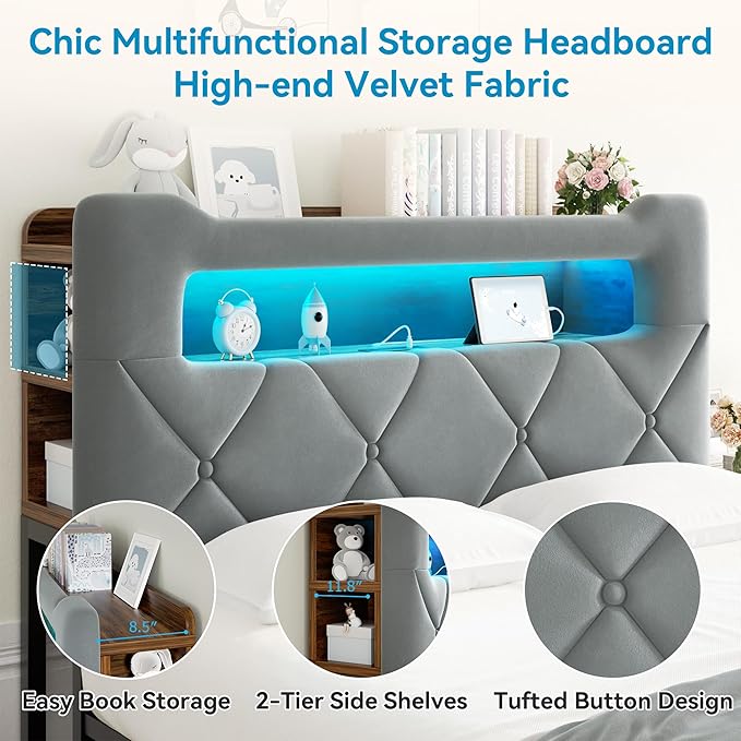 Jocoevol Queen Upholstered LED Bed Frame