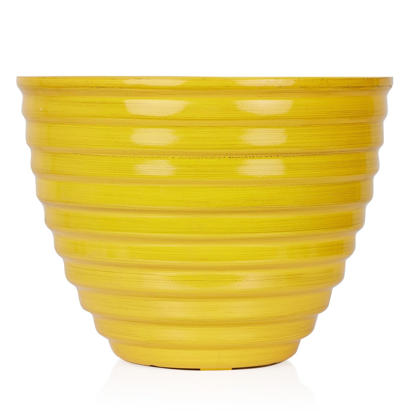 Alpine Corporation TWM116HH-S-YL Indoor/Outdoor 12" Round Plastic Planter, Ribbed Planter with Drainage Hole and Plug, Yellow