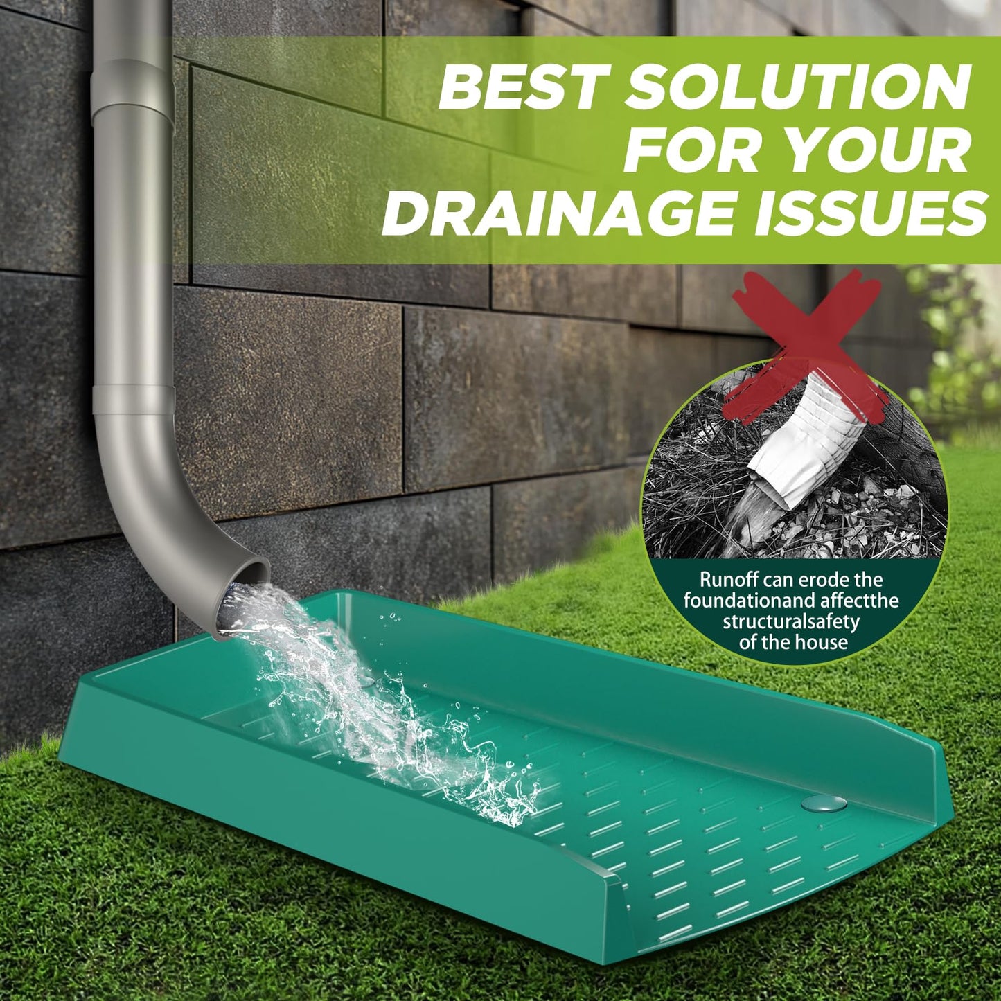 4 Pack Rain Gutter Downspout Extensions, 12” Extra-Wide Gutter Downspout Extensions for Water Drainage, Down Spout Extender, Drain Gutter Guard Diverter, Drainage to Protect House Foundations, Green