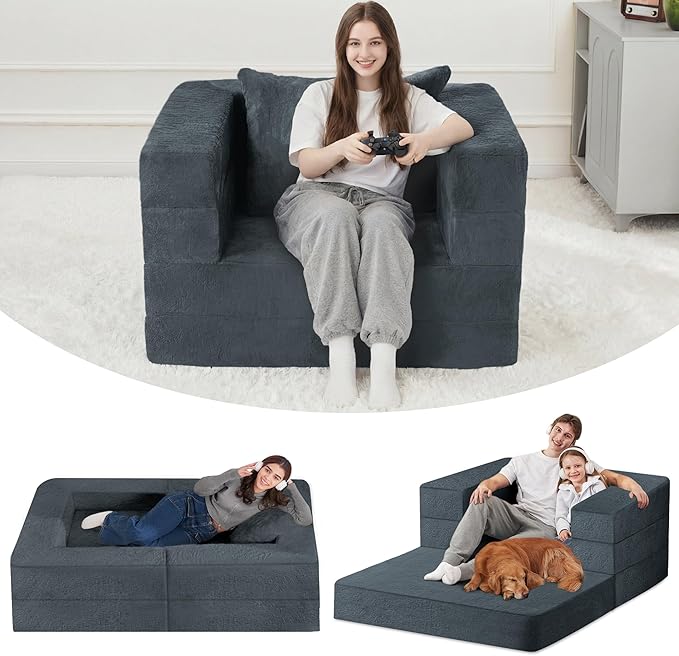 Futon Sofa Bed with Pillow, 3-in-1 Sleeper Sofa Bed with Removable Cover