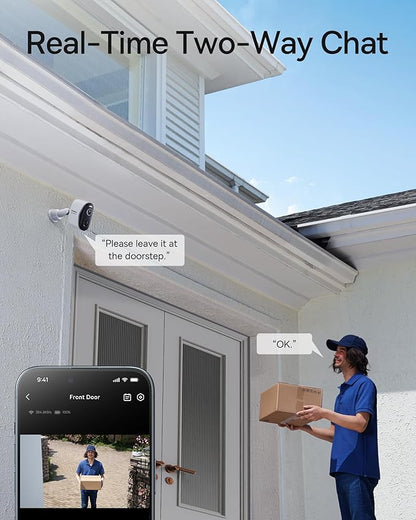 Baseus Security Cameras Wireless Outdoor, N1 2-Cam Kit with 2K Clarity, No Monthly Fee, 16TB Expandable Local Storage, 210-Day Battery Life, Spotlight & Alarm, Works with Alexa/Google Home, Light Grey