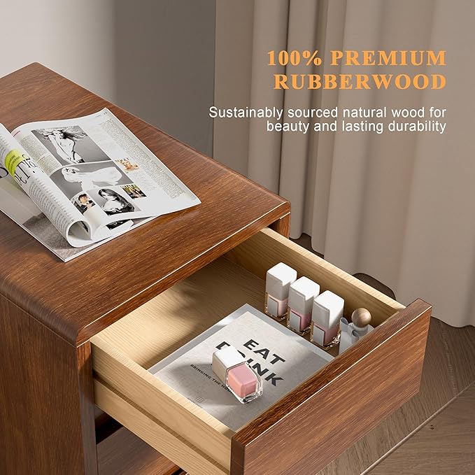 Narrow Nightstand with 3 Drawers Narrow Night Stand Solid Wood Bedside Table