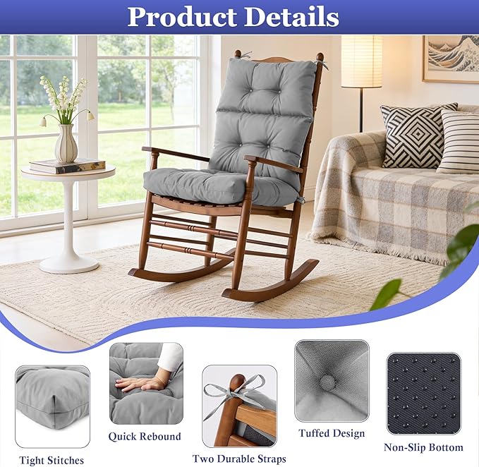 Rocking Chair Cushion, Waterproof and Fade-Resistant Adirondack Rocker Cushions