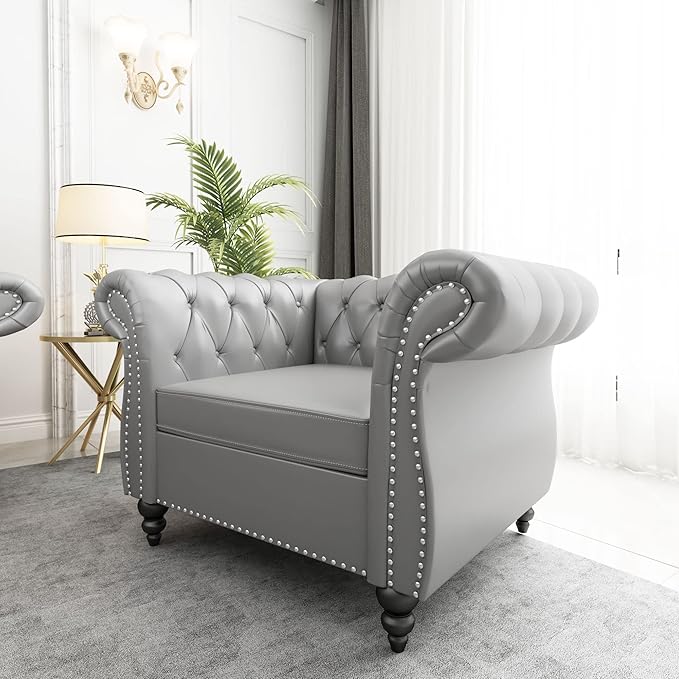 ORRD 2 Piece Living Room Set, Chesterfield Leather Sofa Couch Chair