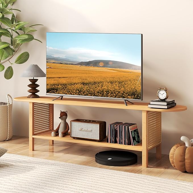 HollyHOME Bamboo TV Stand with Storage
