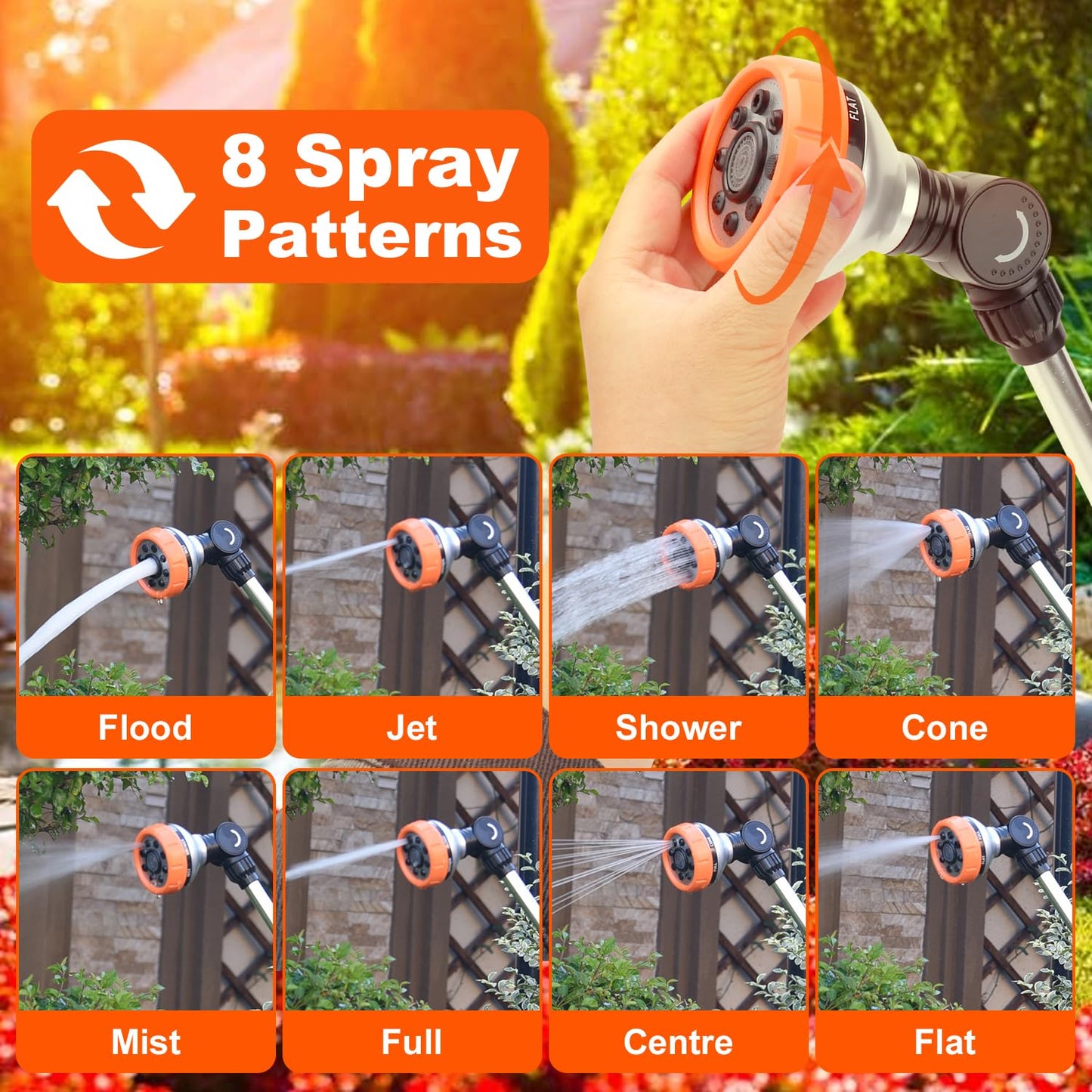 LangRay Watering Wand, 18.5 Inches Long Garden Hose Wand with 180° Swivel Head, 8 Spray Patterns, Adjustable Garden Sprayer Wand with Nozzle