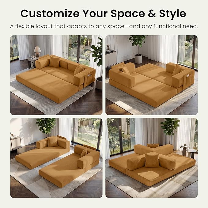 78.8" Convertible Futon Sofa Bed, Corduroy Futon Couch