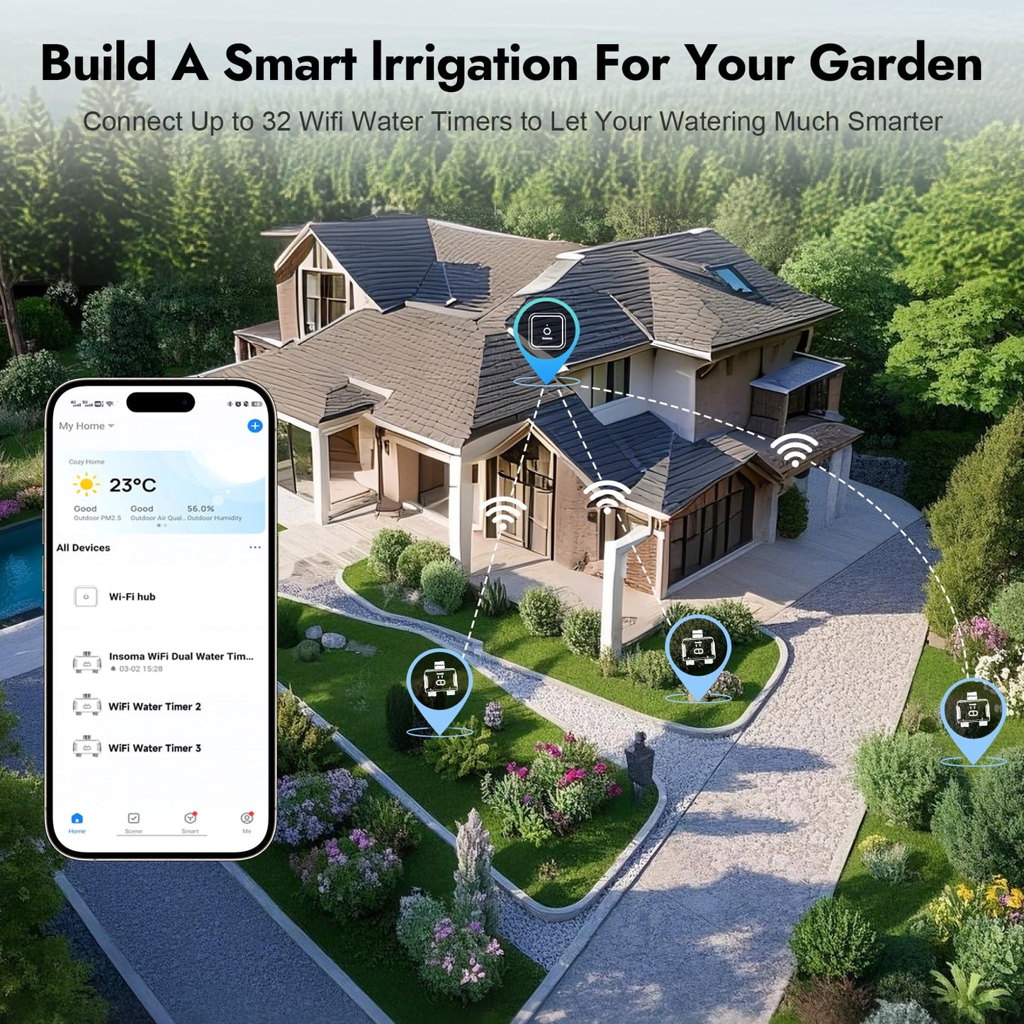 WiFi Water Timer for Garden Hose with Brass Inlet,Smart Hose Timer with WiFi Hub, APP & Voice Control,Up to 20 Watering Plans, 2-Zone Sprinkler Drip Irrigation System Controller for Yard Lawn Watering